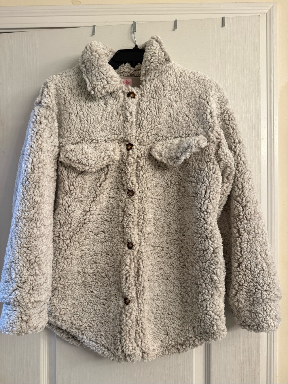 Pink Lily Cream Sherpa Button-Front Jacket